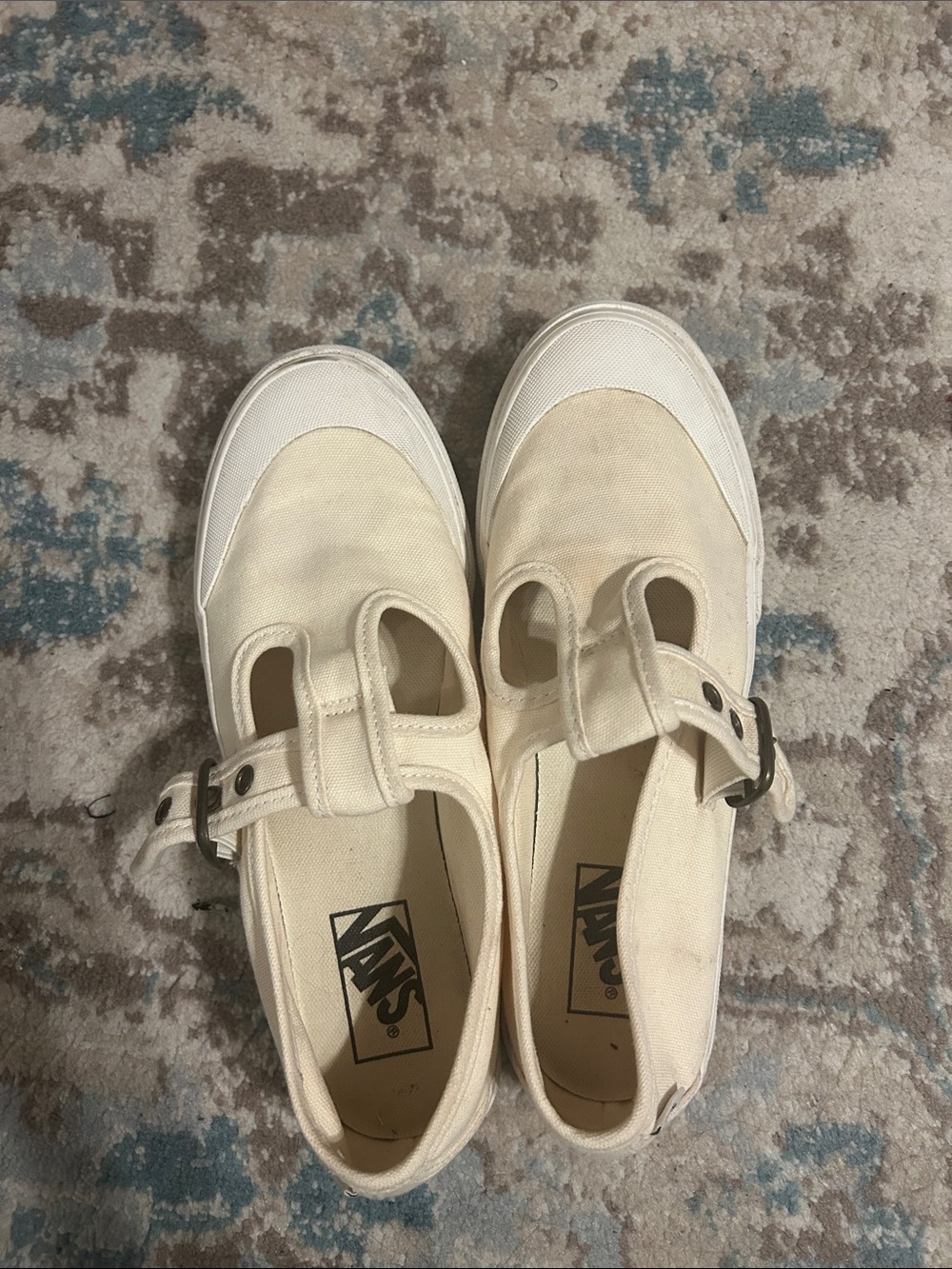 Vans Women's Cream Canvas Mary Jane Sneakers with Buckle